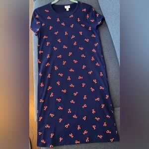 J. Crew Navy Midi Dress with Red Lobster Print